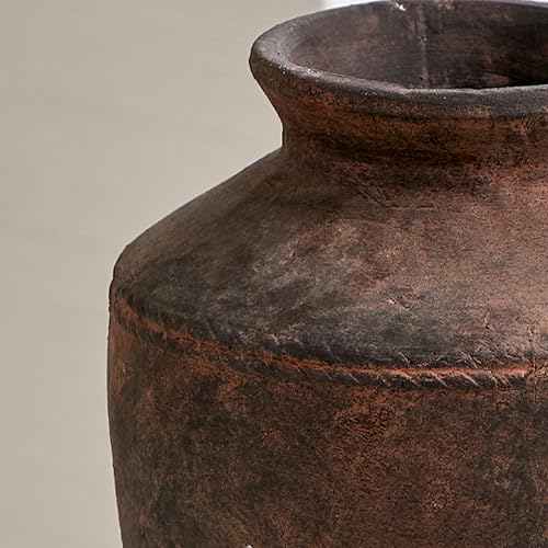 LB2 Ceramic Rustic Vase, 13.6" Tall Zen Style Terra Cotta Pitcher, Distressed Farmhouse Decor, Pottery Decorative Flower Vase for Home, Table, Living Room