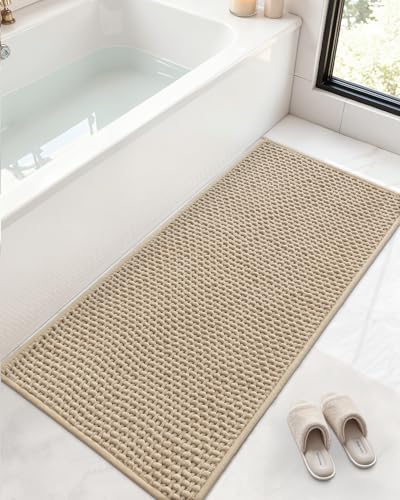 Color&Geometry Beige 47x17 Waffle Bath Mat, Rubber Non Slip Bathroom Rug - color: Beige, size: 17"x48"