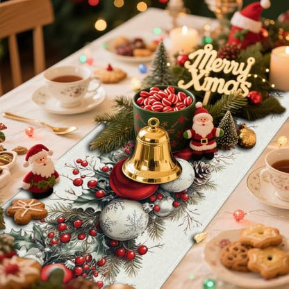 Christmas Table Runner 13 x 72 Inch, Holiday Table Decor with Christmas Ball & Pinecone Design - color: Christmas-001