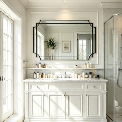 48"x31.6" Large Rectangle Beveled Mirror with Black Wood Frame - color: Black, size: 48"L x 31.6"W