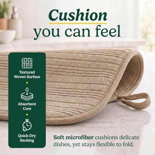 Cuisinart Dish Drying Mat for Kitchen Counter, 2-Pack XL 18"x24" - color: Horizontal Stripes Tan