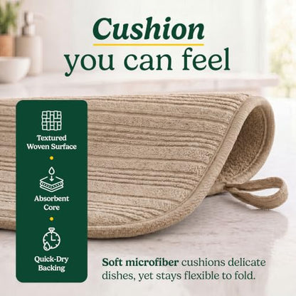 Cuisinart Dish Drying Mat for Kitchen Counter, 2-Pack XL 18"x24" - color: Horizontal Stripes Tan
