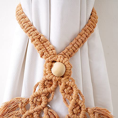 2 Pack Boho Curtain Tiebacks, Apricot - color: S4