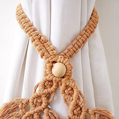 2 Pack Boho Curtain Tiebacks, Apricot - color: S4