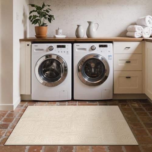 GENIMO Soft 3x5 Washable Rug Small for Entryway, 3D Textured High Low Pile - color: Arch Beige, size: 3' x 5' (Rectangular)