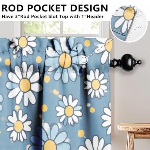 Daisy Floral Blackout Window Valance Curtain, Blue Yellow Boho Design - color: Flower 7, size: 52"W x 18"L (Pack of 1)