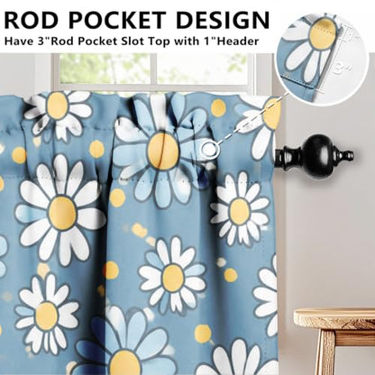 Daisy Floral Blackout Window Valance Curtain, Blue Yellow Boho Design - color: Flower 7, size: 52"W x 18"L (Pack of 1)