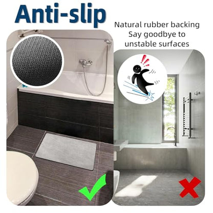 Bath Mat Rug-Rubber Backing Non Slip Quick Dry Absorbent Thin Bathroom Rugs Fit Under Door-Faux Suede Surface Bathroom Floor Mats-Shower Rug for in Front of Bathtub Shower Gray 19"x31"