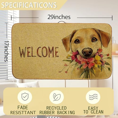 Welcome Dog Flower Front Door Mat, Non-Slip Welcome Doormat for Porch Entrance, Low Profile Rug for Indoor, Summer Home Decor - color: Welcome Dog Flower