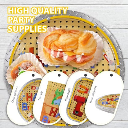 96 Pcs Tools Birthday Handyman Tool Party Decorations, Serves 24 - style: Color Tool Birthday Plates