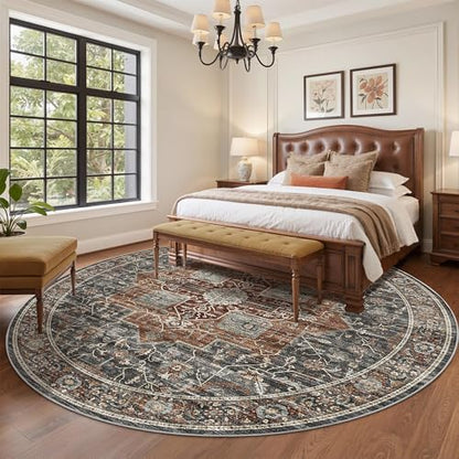 Roxstand 8ft Round Washable Area Rug, Non Slip Rug, Grey/Brown/Tan - color: Grey/Brown/Tan, size: 8' (Round)
