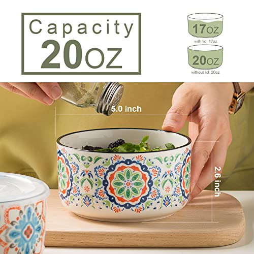 Ceramic Bowl with Lid, Microwave Safe, Set of 4 - color: Color B - Set of 4