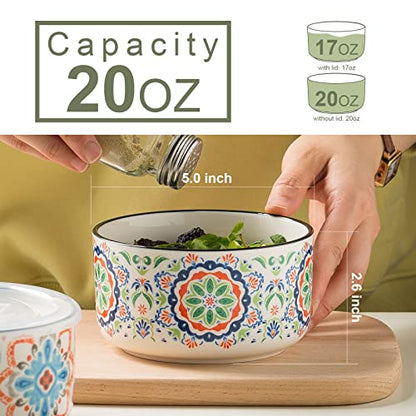 Ceramic Bowl with Lid, Microwave Safe, Set of 4 - color: Color B - Set of 4