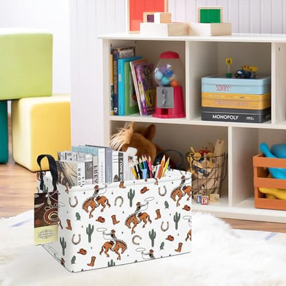 Rectangle Foldable Storage Basket Handles For Home, Cowboy - color: REC-Cowboy