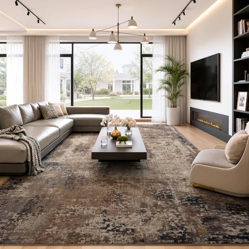 Merelax 9x12 Brown Red Extra Large Washable Area Rug Non-Slip Faux Wool Rug - color: Brown Red, size: 9' x 12'(108''x144'')