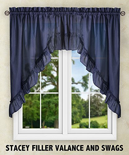 Ellis Curtain Stacey 54-by-13 Inch Ruffled Filler Valance (Navy) - color: Navy