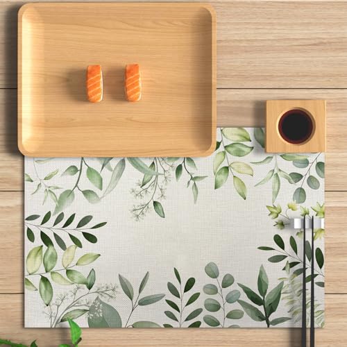 Eucalyptus Farmhouse Placemats Set of 4, Washable Fabric Table Mats - style: Plant 1
