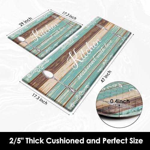 Arttown Anti-Fatigue Kitchen Rug Set of 2, Waterproof Non-Slip, Farmhouse - color: Teal Tablespoon Kitchen Mat, size: 17.3 x 47 inch + 17.3 x 29 in