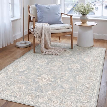 3x4 Blue Cream Neutral Area Rug - color: Blue, size: 3' x 4' (Rectangular)