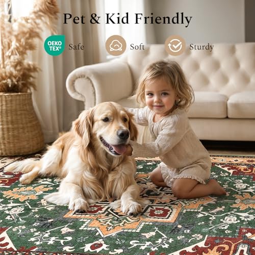 Rugflix 8x10 Area Rugs for Living Room, Washable Red Green Large Rug - color: Red Green, size: 8' x 10' (Rectangular)