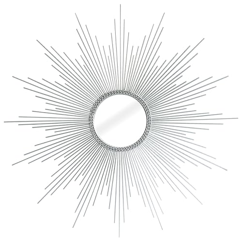 HomeRoots 32" Silver Metal Sunburst Geometric Framed Accent Mirror