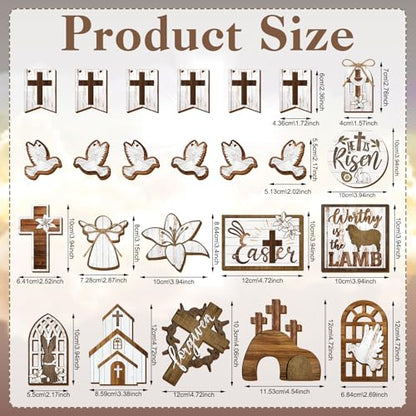Amyhill 31 Pcs Religious Easter Tiered Tray Decor Christian Easter Decorations He is Risen Christian Wooden Signs Farmhouse Cross Lily Dove Table Decor for Home Kitchen Shelf Coffee Bar - style: Brown Easter