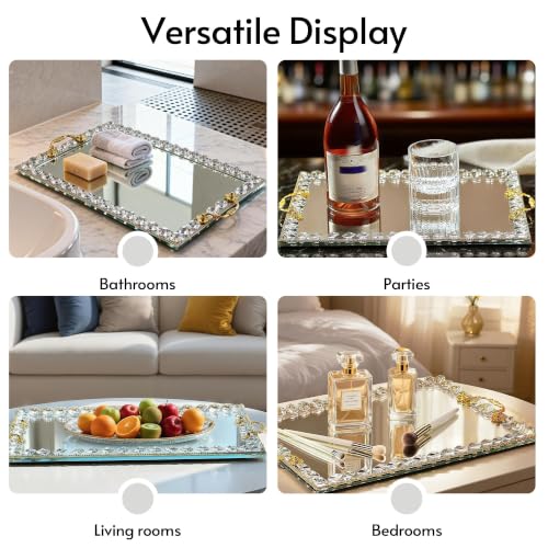 Large Crystal Tray Modern Glass Mirror Jewelry Trinket Trays with Diamond - color: Clear,rectangular2