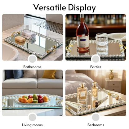 Large Crystal Tray Modern Glass Mirror Jewelry Trinket Trays with Diamond - color: Clear,rectangular2