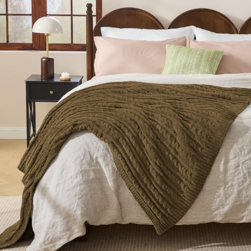 Sea Blue Cable Knit Throw Blanket,Extra Thick Cozy Sofa Blanket 50x60 - color: Dark Khaki, size: 50"x60"