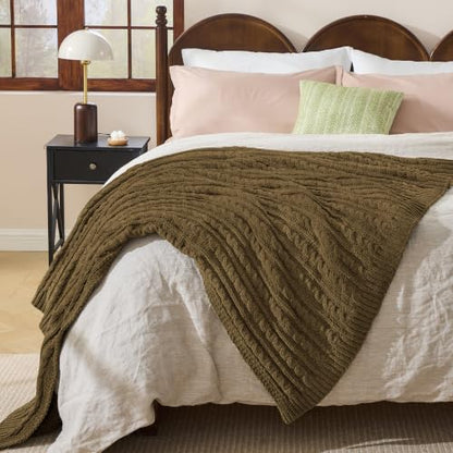 Sea Blue Cable Knit Throw Blanket,Extra Thick Cozy Sofa Blanket 50x60 - color: Dark Khaki, size: 50"x60"