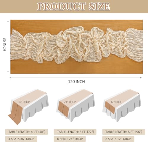 Cheesecloth Table Runner, 10 Ft, Boho Rustic, Beige, 1 Pcs - color: Beige
