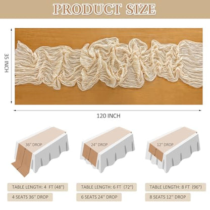 Cheesecloth Table Runner, 10 Ft, Boho Rustic, Beige, 1 Pcs - color: Beige