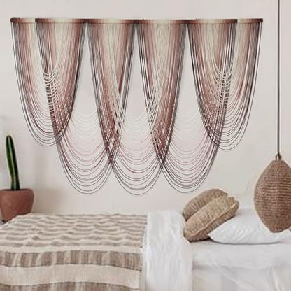 Macrame Wall Hanging Dip Dyed Pink Boho Yarn Fiber Wall Art 57" W x 41" L - color: Pink