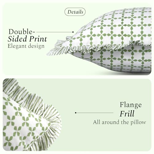 CPC Kelly Green Block Print Ruffle Pillow Cover 18x18 Inch, Pack of 2 - color: Kelly Green, size: 18" x 18" (Pack of 2)