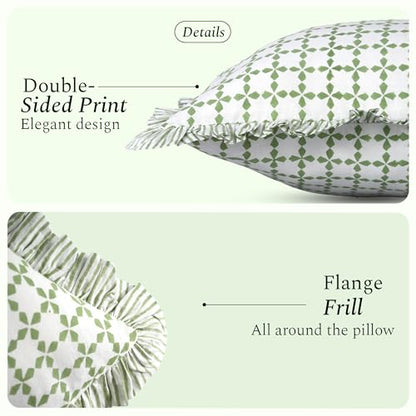 CPC Kelly Green Block Print Ruffle Pillow Cover 18x18 Inch, Pack of 2 - color: Kelly Green, size: 18" x 18" (Pack of 2)