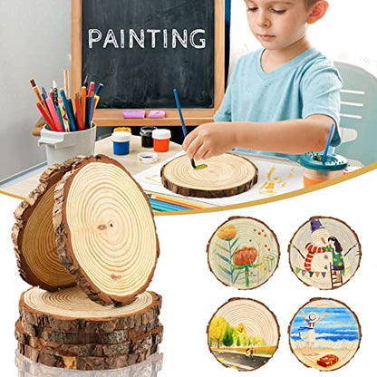 FSWCCK 6 Pack Nature Unfinished Round Wood Slices, 7-8 Inches Wooden Circle, Large Wood Slabs for Weddings Centerpieces Decor and DIY Painting Crafts - size: 7"- 8 "