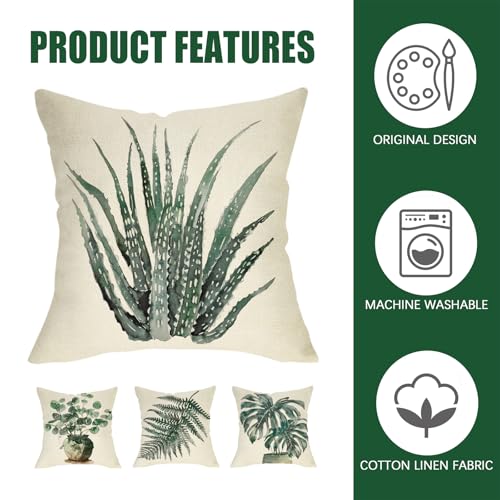 Fahrendom Tropical Plant Decorative Throw Pillow Covers 18x18 Set of 4 - color: Ferns
