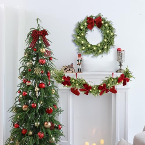HipTree 9ft Pre-Lit Real Touch Norfolk Christmas Garland with Lights - size: 9ft