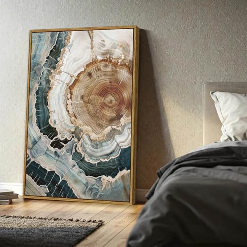 BingruiArt Faux Wood Tree Ring 06 Canvas Wall Art 24x36 Framed - color: Tree Ring - 06, size: 36"L x 24"W