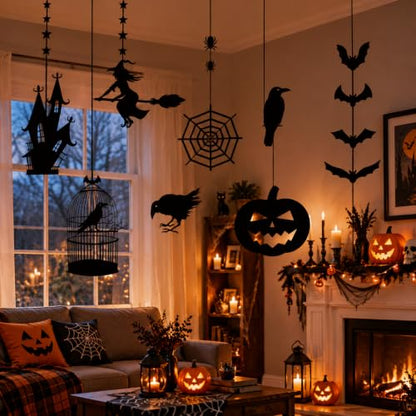 Halloween Witch Party Decorations Black Hanging Banner Garland Decorations