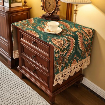 Nightstand Cover Emerald, Jacquard Lace, Large, 15.7x51.2 Inch - color: Emerald, size: 51.2" x 15.7" (Rectangular)