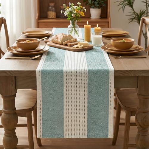 Artoid Mode Forest Green Farmhouse Rustic Table Runner, Seasonal Macrame Fabric Kitchen Dining Holiday Wedding Table Decor for Home Party 13x60 Inch - color: Forest Green, size: 13" x 60", Table Runner
