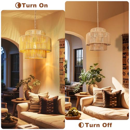 Maliralt Hanging Lamps Rattan Pendant Light - 16.4ft Plug in Cord Hanging Light Fixture Plug Into Wall Outlet Pendant Lighting with On Off Switch for Bedroom Living (Lantern Shade) - size: 12 Inch - Lantern Shade
