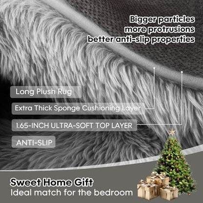 Grey Fluffy Shag Area Rug, Non-Slip Thick Soft Carpet for Home - color: Grey, size: 5' x 7' (Rectangular)