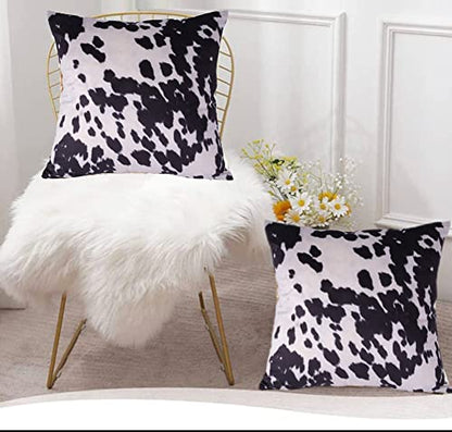 Black White Velvet Throw Pillow Covers 20x20 Animal Cow Print Pillows - color: Black, size: 20" x 20" (Pack of 2)