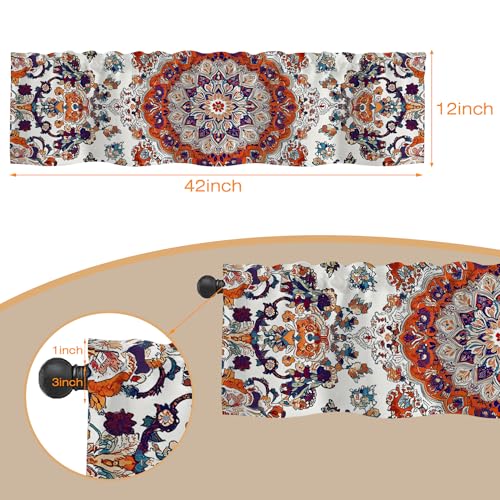 Valances for Windows,Boho Style Ethnic Texture Semi Sheer Valances Windows Curtain, Rod Pocket Short Window Treatment Light Filtering Decor Valances for Kitchen Bedroom Windows - 42"x12" - color: Boho Style Ethnic Texture, size: 12"W x 42"L (Pack of 1)