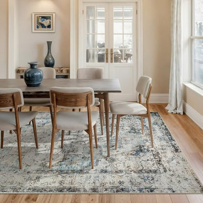 Bloom Rugs Washable Non-Slip 8' x 10' Rug - Beige/Blue Traditional Area Rug for Living Room, Bedroom, Dining Room, and Kitchen - Exact Size: 8' x 10' - color: Beige / Blue, size: 8' x 10' (Rectangular)