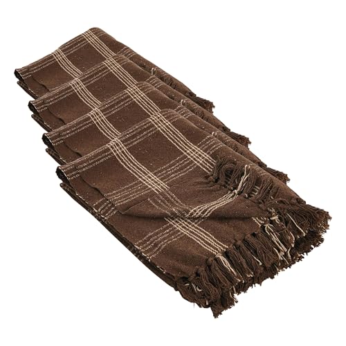 Creative Co-Op Recycled Cotton Blend Throw Blanket with Fringe, Brown Plaid One Size (Pack of 4) - color: Brown, size: One Size (Pack of 4)