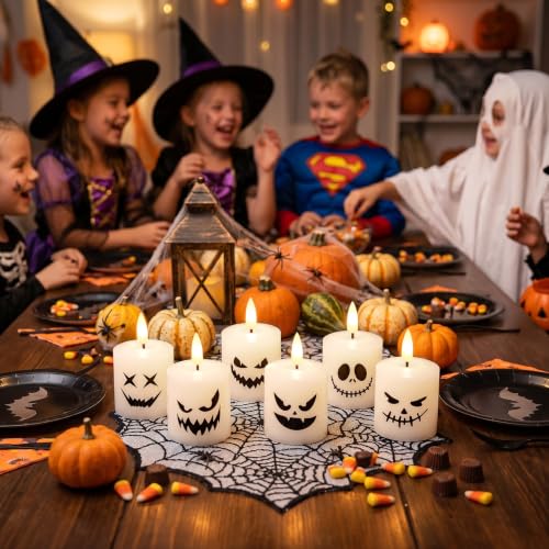 GenSwin Halloween Flameless Votive Candles with Remote Wax - color: 6- Wax Ghost Face