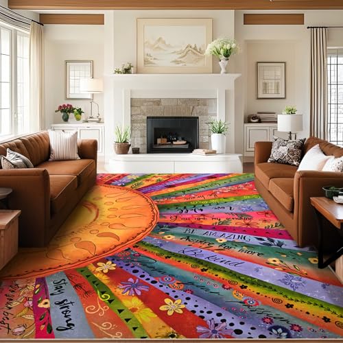 Likiyol Sun Rugs for Living Room 9x12 Area Rug, Non Slip Washable Rugs for Bedroom Soft Faux Wool Inspirational Living Room Rug, Large Floor Carpet for Bedroom, Dining Room, Home Office - size: 9' x 12' (Rectangular)